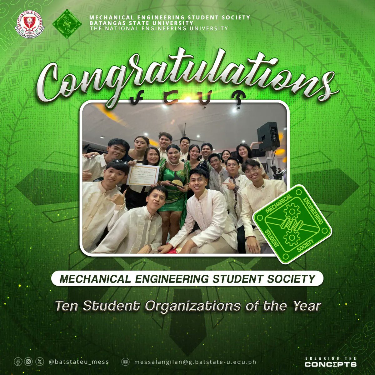 batstateu_mess's tweet photo. 𝗦𝗵𝗶𝗻𝗶𝗻𝗴 𝗕𝗿𝗶𝗴𝗵𝘁 𝗮𝘁 𝗦𝗜𝗡𝗔𝗚 𝗔𝘄𝗮𝗿𝗱𝘀 2024! ✨

#SINAGAwards2024 
#IlluminatingExcellence
#StriveForGreatness
#SurpassingTheStandards https://t.co/d1YCMfGecg