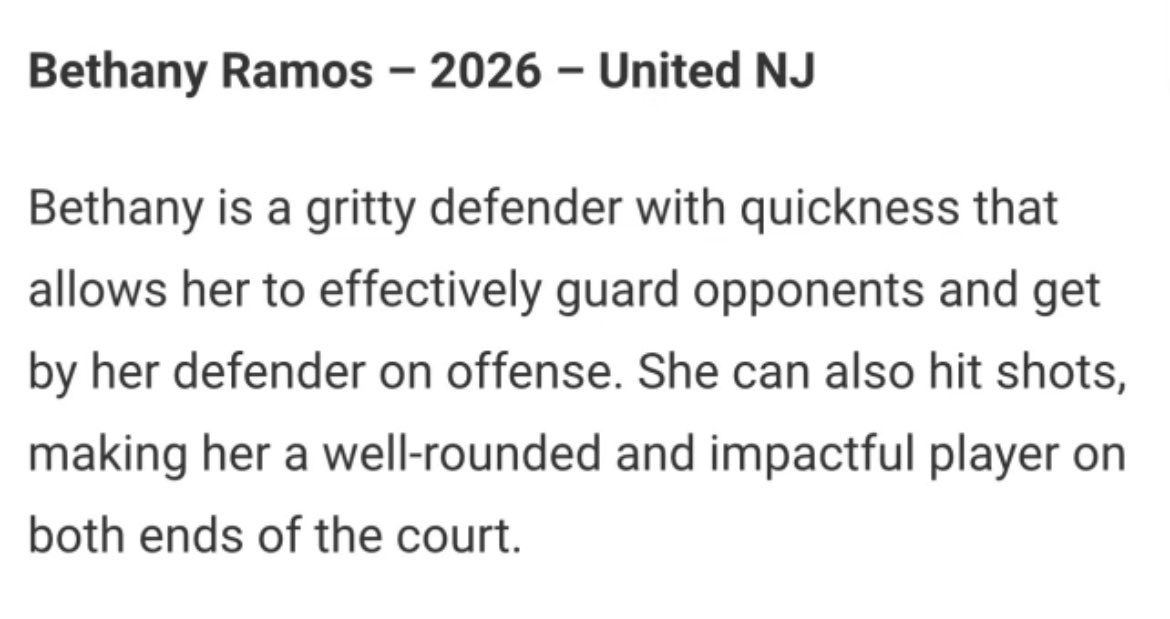 Bethany Ramos #23 (@bethany_ramoss) on Twitter photo Thank You, <a href="/JrAllStarBB/">Jr. All-Star Girls Basketball</a> for this amazing write up. I had an amazing time playing at Jersey Live this past weekend with my team.
<a href="/jcarnesjr/">Coach Carnes</a> <a href="/unitedNJaau/">United NJ AAU</a> Thank You, <a href="/JrAllStarBB/">Jr. All-Star Girls Basketball</a> for this amazing write up. I had an amazing time playing at Jersey Live this past weekend with my team.
<a href="/jcarnesjr/">Coach Carnes</a> <a href="/unitedNJaau/">United NJ AAU</a>