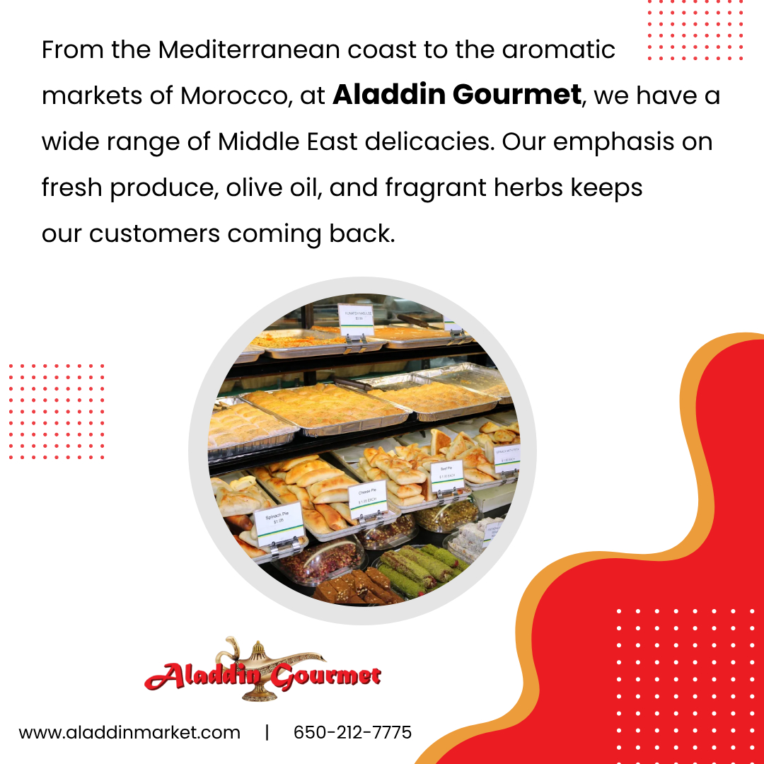 aladdingourmets's tweet photo. From the Mediterranean coast to the aromatic markets of Morocco, at #AladdinGourmet, we have a wide range of Middle East delicacies. Our emphasis on fresh produce, olive oil, and fragrant herbs keeps our customers coming back.

#FoodPhotography #OrganicFarming #EatHealthy #Food https://t.co/LiMtCc9dWF