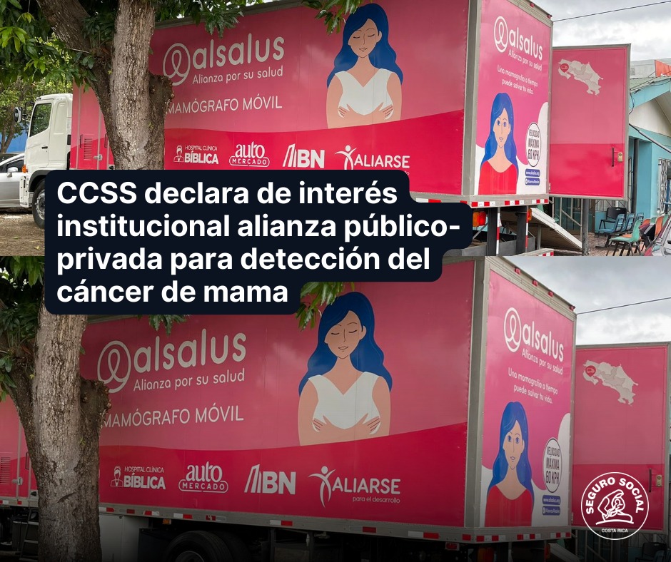 Detectar el cáncer de mama mediante mamografías de tamizaje, en una unidad móvil es el interés primordial que persigue la alianza Alsalus,  integrada por la CCSS, el hospital Clínica Bíblica, Auto Mercado, Banco Nacional y Fundación Aliarse. 

Leer más: ccss.sa.cr/noticia?v=0129…