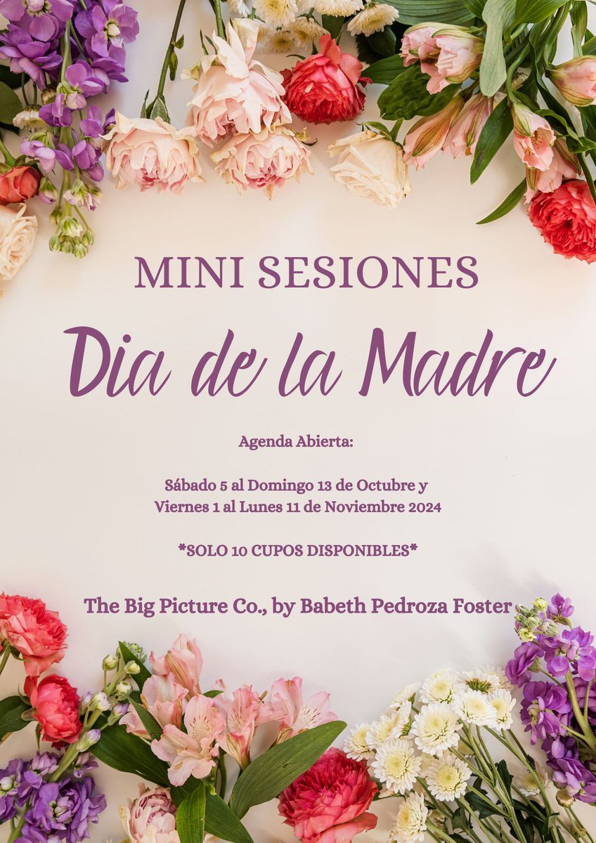 PicturePanama's tweet image. 📸 ¡Mini Sesiones Día de la Madre! 📸
Agenda abierta: 🗓️ 5-13 Oct y 1-11 Nov 2024
SOLO 10 CUPOS DISPONIBLES
Reserva ya! WhatsApp: +(507)6715-3851 Sigue nuestro IG: @thebigpictureco
The Big Picture Co., by Babeth Pedroza Foster