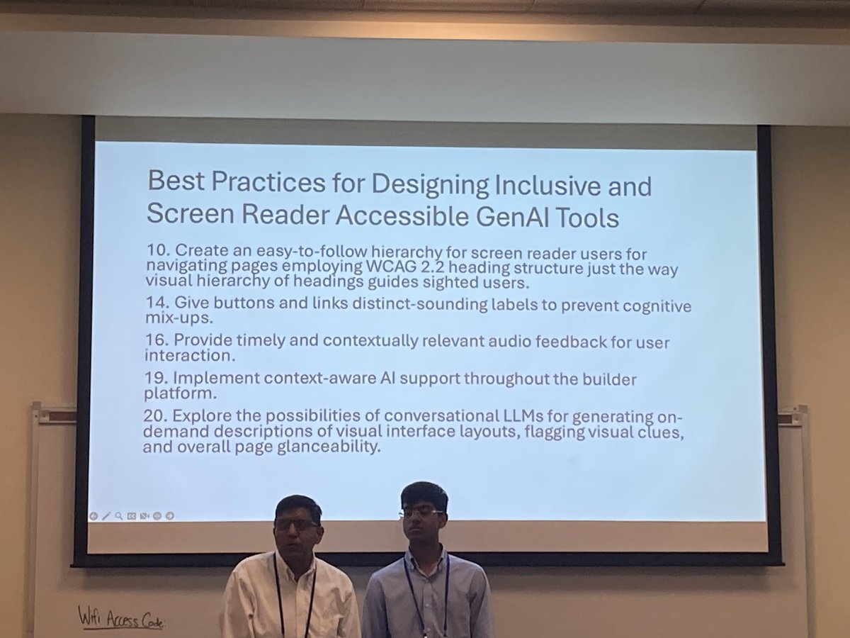 pmrdms's tweet photo. Sushil and Hitender Oswal sharing some very interesting insights into the accessibility of generative AI website builder tools for blind and low vision users #ProComm24 https://t.co/mvK0GKjv1z