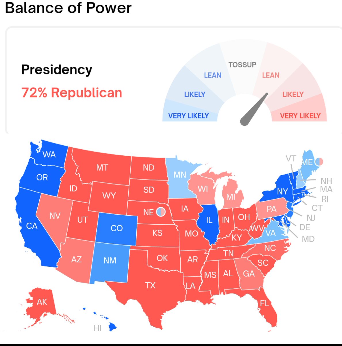 IAPolls2022's tweet image. .@Polymarket - Presidential Election Odds

NORTH CAROLINA 
🟥 Trump: 82%
🟦 Biden: 18%
—
NEVADA
🟥 Trump: 78%
🟦 Biden: 22%
—
ARIZONA 
🟥 Trump: 77%
🟦 Biden: 23%
—
GEORGIA 
🟥 Trump: 77%
🟦 Biden: 23%

NEW MEXICO
🟦 Biden: 70%
🟥 Trump: 30%
—
PENNSYLVANIA 
🟥 Trump: 65%
🟦…
