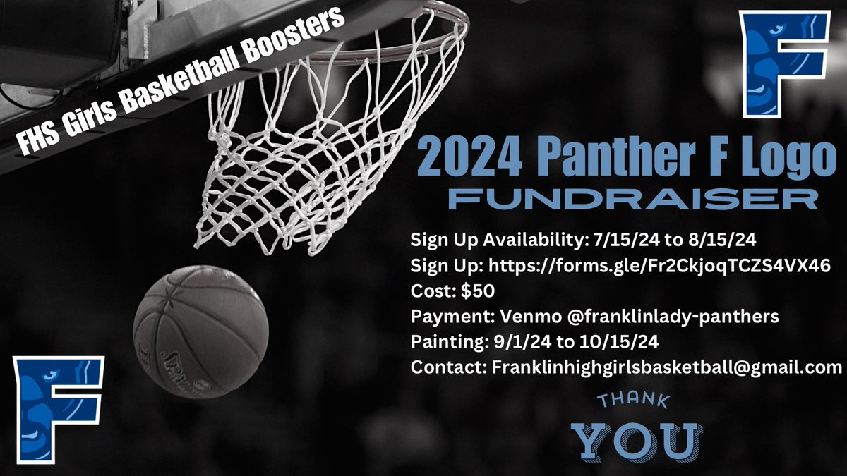 The FHS Girls Basketball Boosters are excited to launch our 2024 “Panther F Logo” Fundraiser. Click the form link for the full details.

forms.gle/Fr2CkjoqTCZS4V…

<a href="/fhsgvbasketball/">Franklin Girls Basketball</a> <a href="/FranklinMatters/">Steve Sherlock</a>