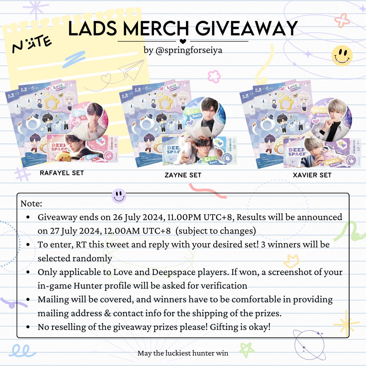 [help rt!] 
to celebrate the new LI, sylus, i will be doing a giveaway for the goodme (古茗) x lads collab merch! 
📅 ga ends on 26th july, 11pm UTC+8
📌 to enter, RT this tweet and reply with your desired set~ more details in pic &amp; reply!
#LoveandDeepspace #恋与深空 #恋と深空