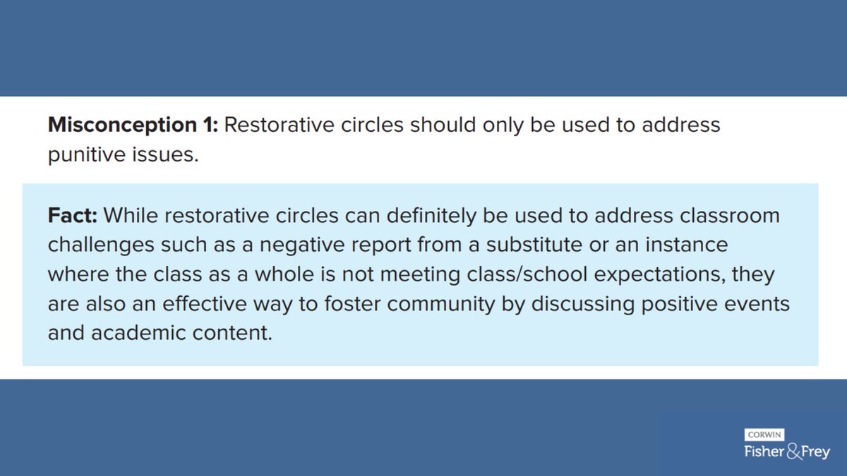 CorwinPress's tweet image. Restorative circles are a highly impactful, but often misunderstood, strategy used to foster safe, equitable school cultures. 

Let's debunk four common misconceptions and spread helpful #restorativepractices: ow.ly/8htl50SsUjo