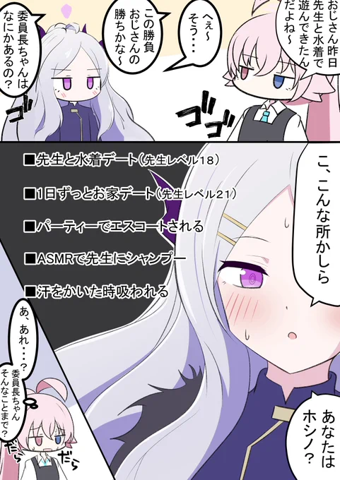 ホシノとヒナのマウントバトル  昨日の水着アビドス良かったですね! 明日のメイン更新で平和に戻って欲しいです…