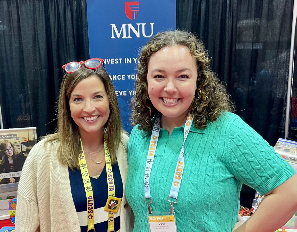 When you run into your sweet colleague at the #ASCA24 conference talking to school counselors about furthering their professional development/career with the MNU play therapy program it makes your day!