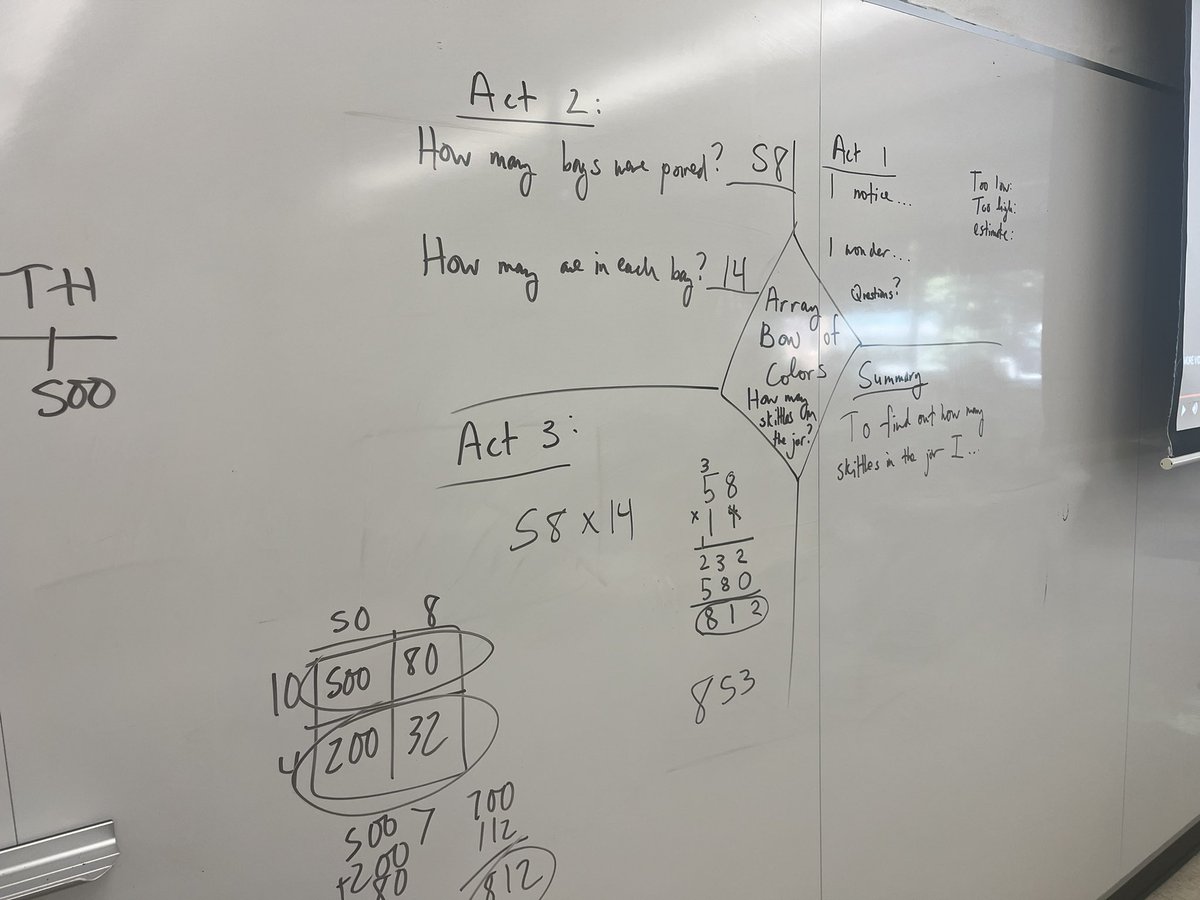martinsean's tweet photo. First day of grade 5/6 math camp: estimating my height then age, #unitchat , 2 3 act tasks from @gfletchy saw area model, algorithm, insane ratio table where student worked from 1 to 8, 100 to 80, 200 to 1600 300 to 2400 then down by 10 to 80 ratios to 270 to 2160! 🤯#mtbos https://t.co/B9azsqeKn1
