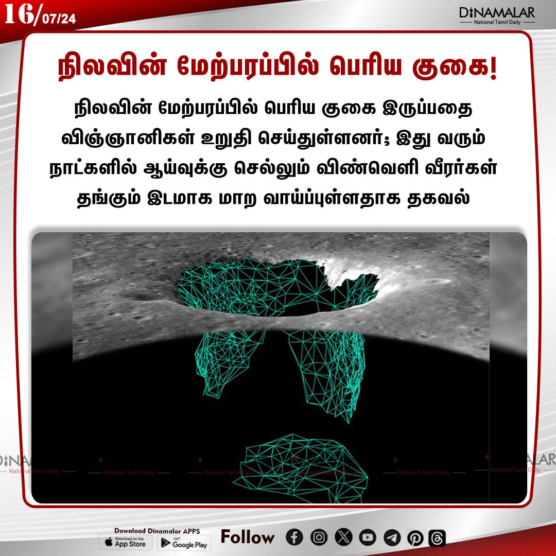 dinamalarweb's tweet photo. நிலவின் மேற்பரப்பில் பெரிய குகை!
#Moon| #Cave| #deeppit| #scientist
https://t.co/y4W3uzOWeZ https://t.co/N1cGX1xNvU