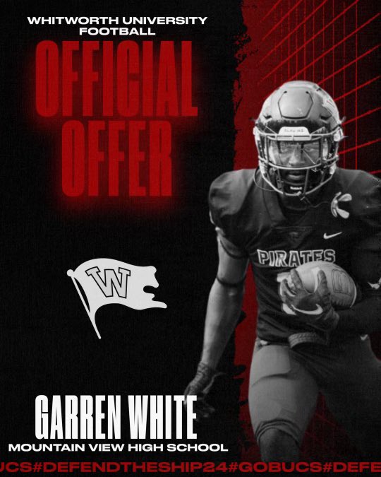 Garrenwhite50's tweet photo. Excited to announce I’ve received an offer to play football at @WhitworthFB!
Huge thanks to my family, coaches, teammates, and the Whitworth staff for this amazing opportunity. @coachsandberg @duke_degaetano #Blessed #Grateful #GoBucs #defendtheship https://t.co/PqB8dTELC7