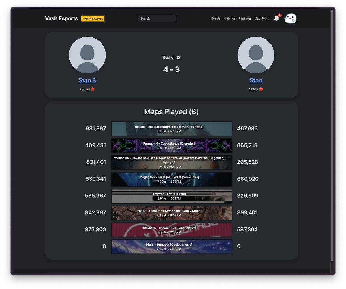 stanrunge's tweet image. new match playing page and modals, also a map pool editor 👍