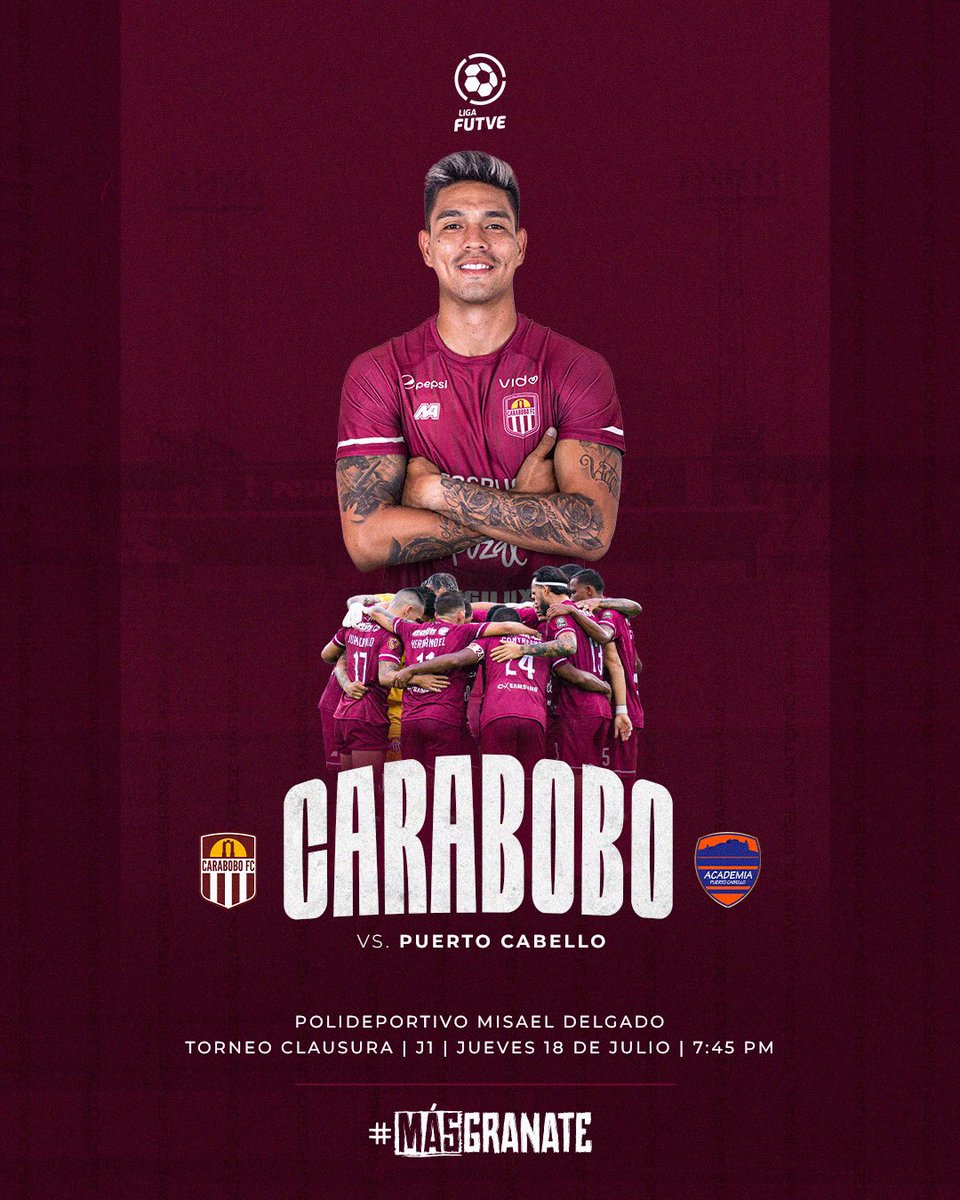𝑵𝒖𝒆𝒗𝒐 𝒄𝒂𝒎𝒑𝒆𝒐𝒏𝒂𝒕𝒐. 𝑳𝒂 𝒎𝒊𝒔𝒎𝒂 𝒄𝒐𝒏𝒗𝒊𝒄𝒄𝒊𝒐́𝒏 🫡🏡

Torneo Clausura  I J1 🆚 <a href="/la_academiapc/">Academia Puerto Cabello</a> 

⚠️ Próximamente publicaremos la información de la venta de entradas.

#MásGranate 🔝
#CaraboboEsGranate 🇱🇻