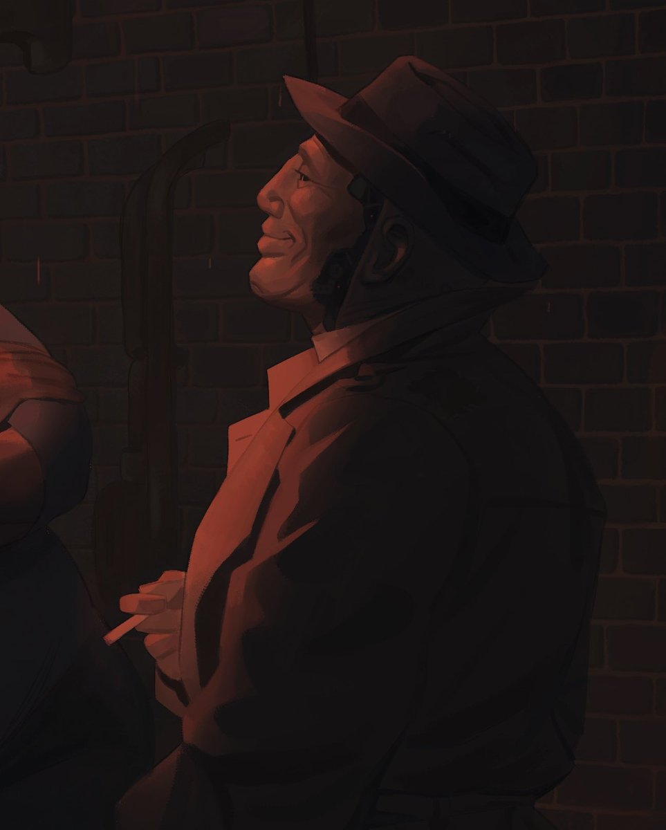 nick is nick valentine from fallout 4. except sometimes hes nick bishop, bc i went a little far w his characterization and made him my own on accident lol.