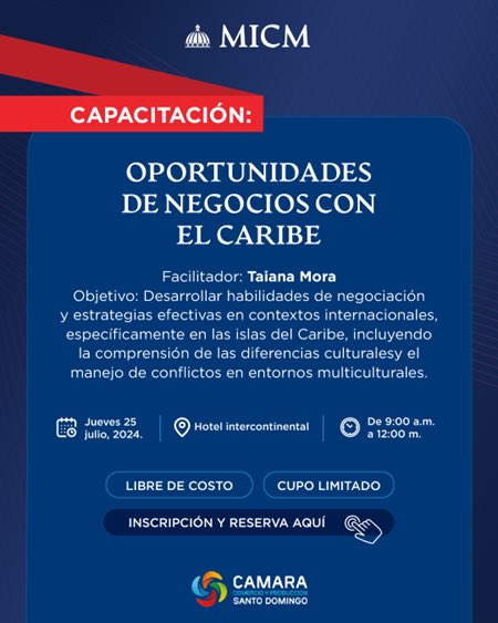nexsrl's tweet photo. Vamos a hablar de las oportunidades de negocios con el Caribe. El jueves 25 de julio. Organizado por MICM y @camarasd https://t.co/HCcmALew63