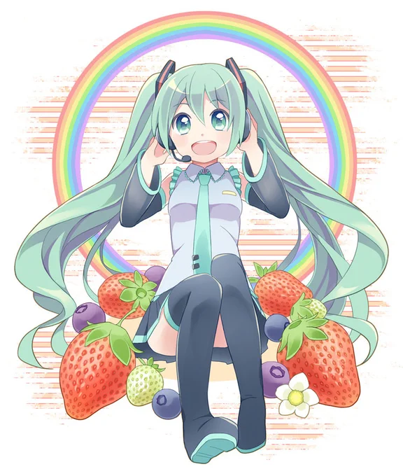 ピアプクロウですホー!今日もピアプロに投稿された作品を紹介していくホー☆りくかんなさんのミクさん!ベリー、丸い虹…とても明るく可愛い1枚だホー(≧∇≦)【】 #piapro #初音ミク 