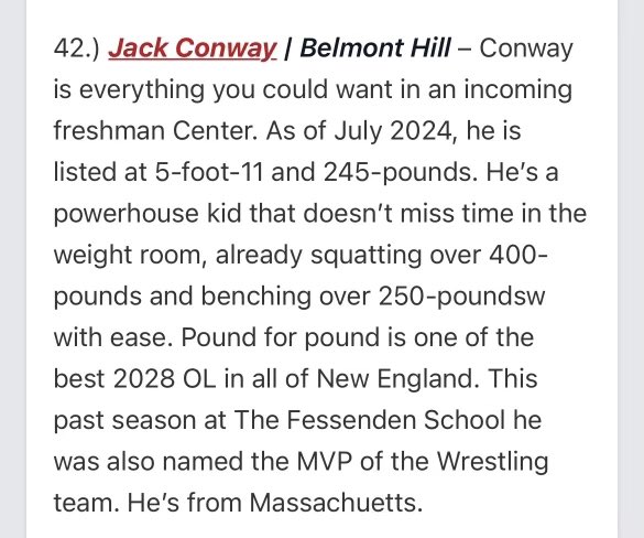 Thank you <a href="/AlPopsFootball/">𝐀𝐋 𝐏𝐨𝐩𝐬</a> and <a href="/PrepRedzone/">Prep Redzone 🏈</a> for the write up and to be placed on the NE Top 100 list
