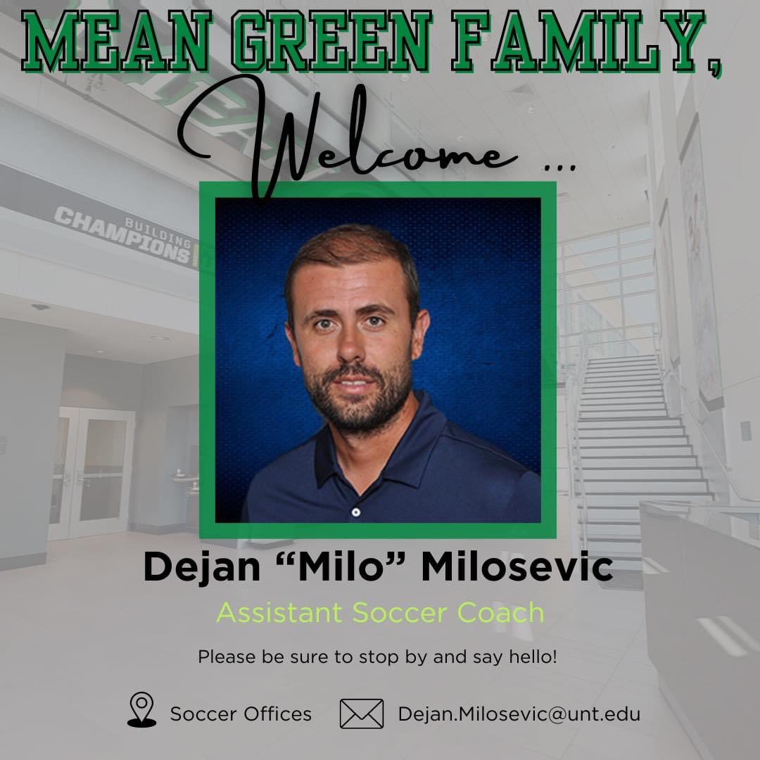 Dejan ‘Milo’ Milosevic, M.Ed. (@coachmilo86) on Twitter photo I am very proud and excited to announce that I’ll be joining UNT Mean Green coaching staff!!!A great opportunity for me and my coaching career!Thank you @coach_hedlund for this opportunity!I truly appreciate it! Looking forward to working with you, <a href="/alexsis_cable/">Alexsis Cable</a> @austenparker_ I am very proud and excited to announce that I’ll be joining UNT Mean Green coaching staff!!!A great opportunity for me and my coaching career!Thank you @coach_hedlund for this opportunity!I truly appreciate it! Looking forward to working with you, <a href="/alexsis_cable/">Alexsis Cable</a> @austenparker_