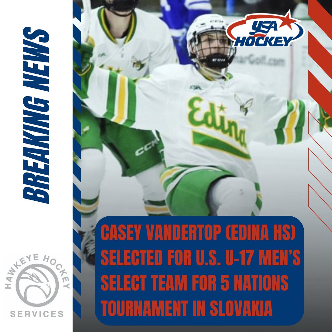 HockeyHawkeye's tweet photo. Congrats to 2008 F @Cvandy95 (@EHShornetsnest) on being selected for the @usahockey U-17 Men's Select Team that will travel to Slovakia next month to participate in the Five Nation's Tournament! #HHS @LincolnStars @YouthHockeyHub @ELPuckOfficial #Hornets 

https://t.co/QgxjAgLPB8 https://t.co/zDGzcs3js4