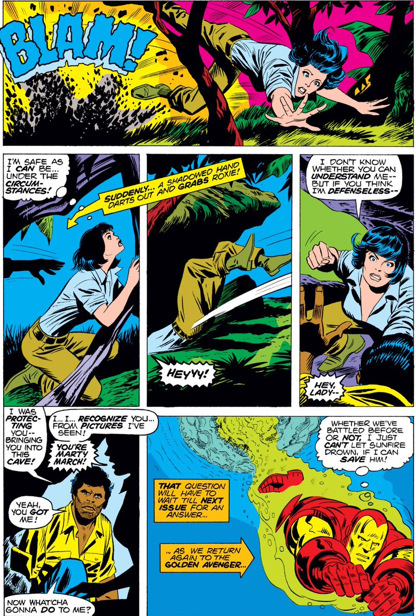 MarvelADay's tweet photo. #MarvelADay #IM69
Time for some more scene-hopping! Over in Vietnam, Roxie escapes some artillery fire and runs smack dab into Mr. Eddie's Brother...the very man they were looking for.  Then Iron Man zooms through the water for yet another round with the Mandarin.
JH https://t.co/oL4BpQM3Xk