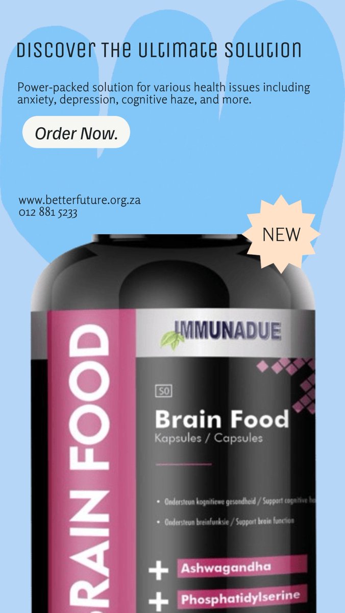 Discover the ultimate solution you’ve been seeking.
Introducing the unparalleled power of Brain Food – a choice without any concessions.
betterfuture.org.za

#anxiety #Depression #Sleeplessness #Stress #BetterFuture