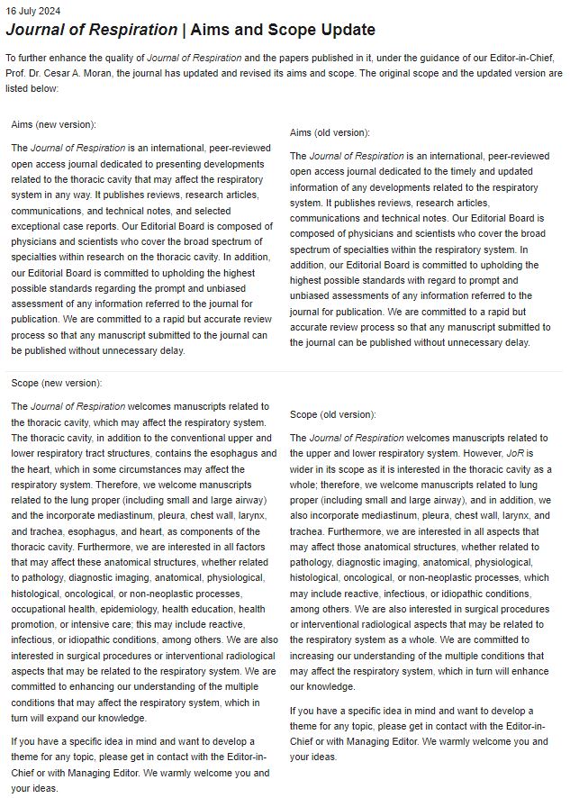 📸Journal of Respiration | Aims and Scope Update 
👉mdpi.com/about/announce… via <a href="/MDPIOpenAccess/">MDPI</a>  #Respiration #COPD