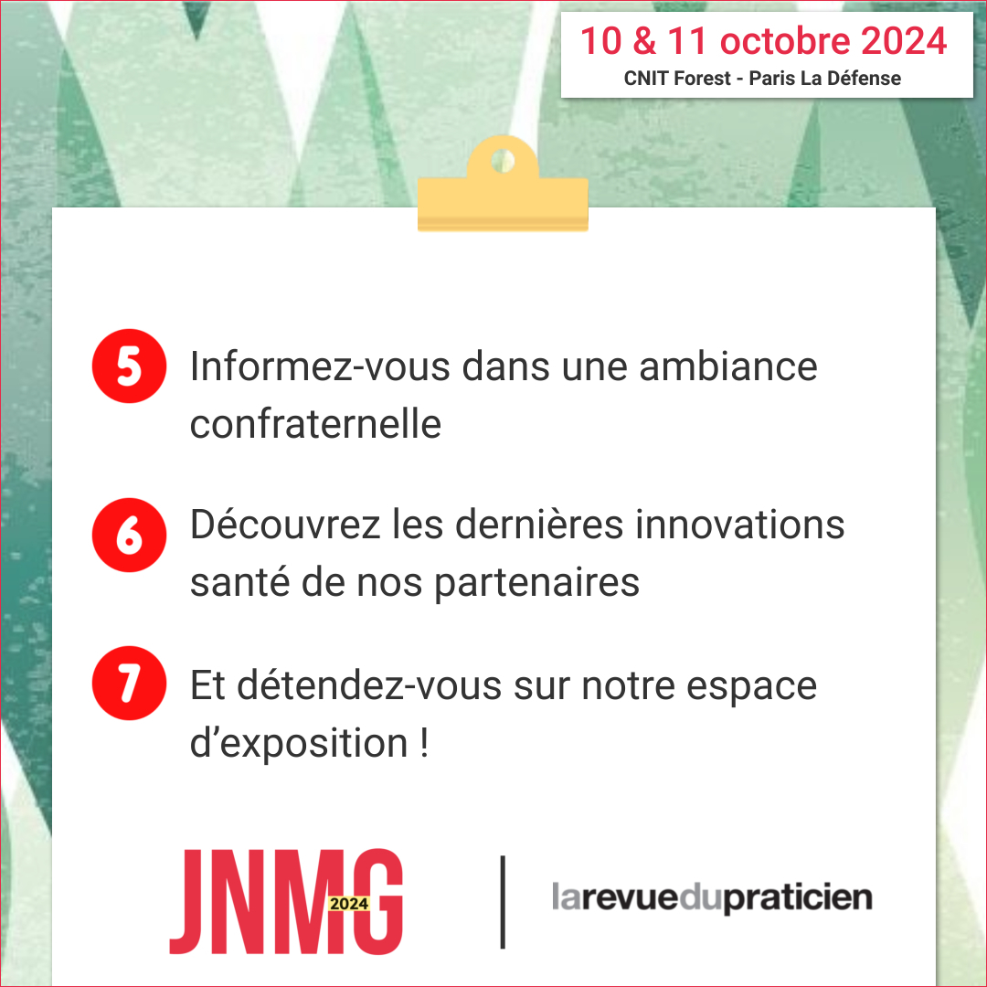 🔔 #JNMG2024 : 7 bonnes raisons d’y participer !

✅ Inscription &amp; Programme : inscriptions.jnmg.org/?utm_source=RS…

📆 10 et 11 Octobre 2024
📍 au CNIT Forest - Paris La Défense

Les Journées Nationales de Médecine Générale sont organisées par La @RevuePraticien