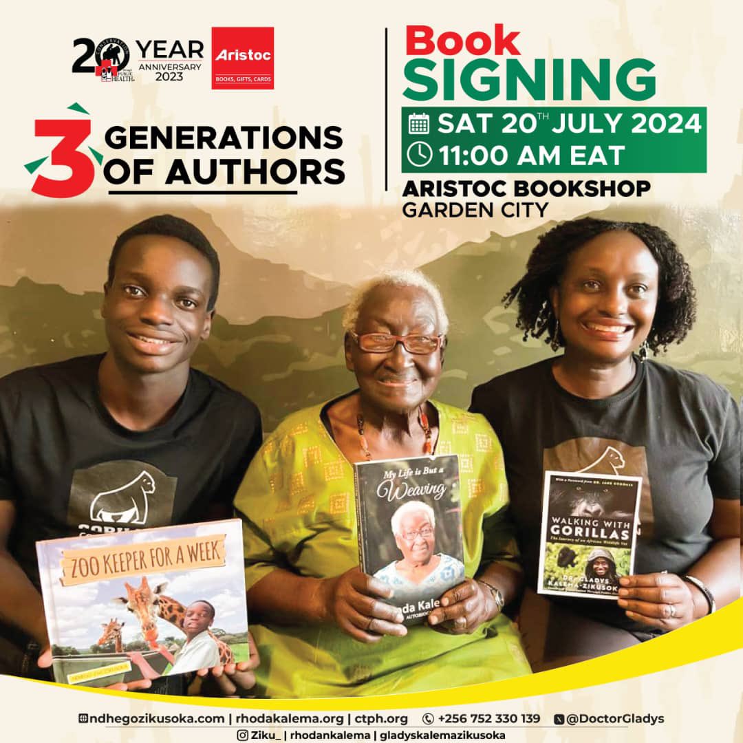Jacqueline Asiimwe (@asiimwe4justice) on Twitter photo Last week, I was contacted by <a href="/DoctorGladys/">Gladys K Zikusoka</a> Kalema with a special request to moderate an upcoming event called “3 Generations of Authors”. The event will feature Dr. Kalema, her mother, Honorable Rhoda Kalema, and her son, Ndhego, discussing, presenting, and autographing their Last week, I was contacted by <a href="/DoctorGladys/">Gladys K Zikusoka</a> Kalema with a special request to moderate an upcoming event called “3 Generations of Authors”. The event will feature Dr. Kalema, her mother, Honorable Rhoda Kalema, and her son, Ndhego, discussing, presenting, and autographing their
