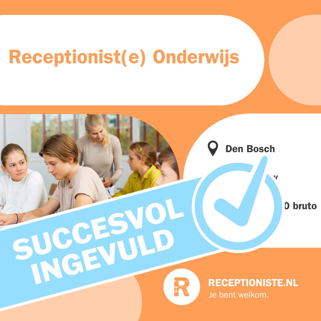 receptioniste's tweet photo. Voor een school in Den Bosch hebben wij onlangs een tijdelijke receptioniste mogen plaatsen 🎓✨ 
Deze plaatsing betekende voor ons een stap in een nieuwe branche, een prachtige uitdaging die we met veel enthousiasme hebben aangepakt! 

Veel plezier met je nieuwe baan Hetty! 💐 https://t.co/yvFjToynuo