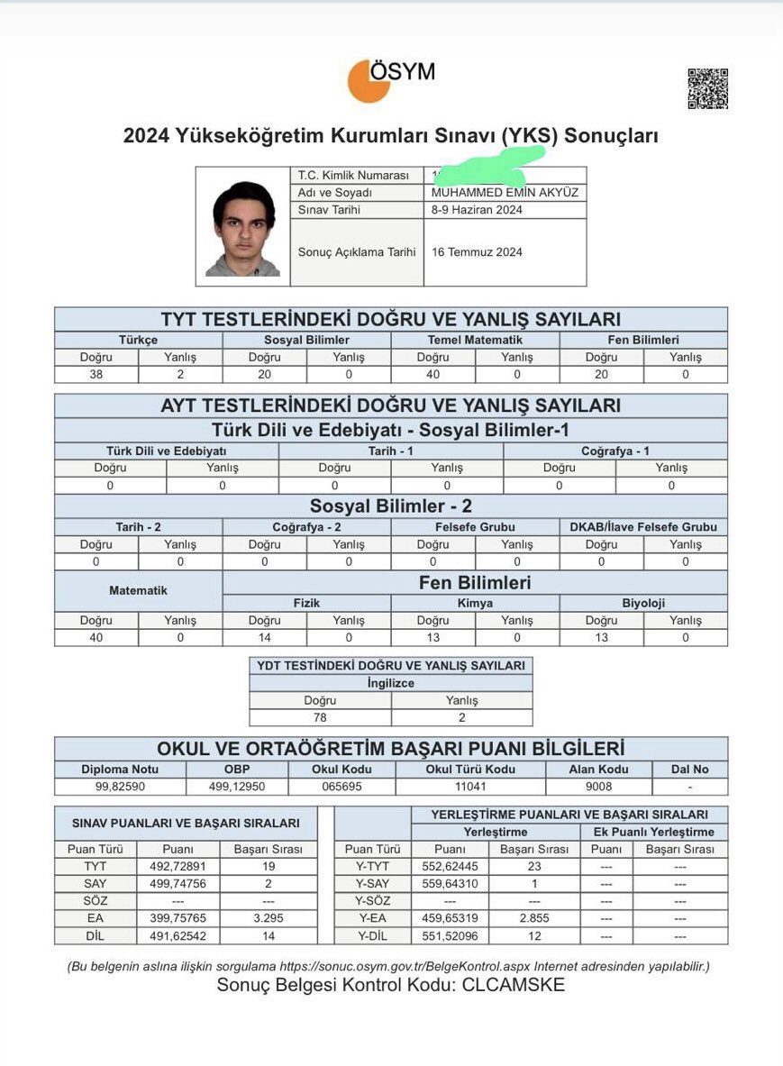 IbrahimTaselFDD's tweet photo. Yüksek Öğretim Kurumları Sınavında Sayısal Yerleştirme Puanında Türkiye https://t.co/yYwR0ExHR2 olan Ankara Mustafa Kemal Final Anadolu Lisesi öğrencimiz Muhammed Emin Akyüz’ü ailesini ve öğretmenlerini kutluyorum.  #yks2024
 #yks2024 https://t.co/ryWNz2ecro