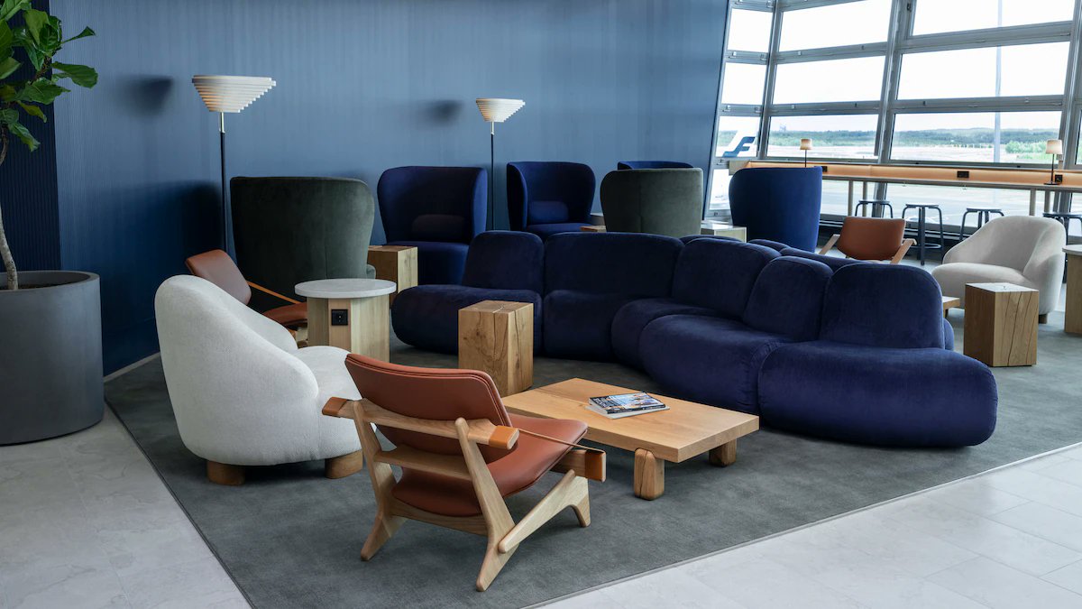 DiscoverFinland's tweet photo. Finnair have opened a new spacious and comfortable Schengen Lounge in Helsinki Airport. The design, led by Studio Joanna Laajisto, captures the essence of the Nordics, with furniture by renowned Nordic designers, such as Artek, Nikari and Gubi: 
https://t.co/29TttPtwsD https://t.co/VjajEDtC79