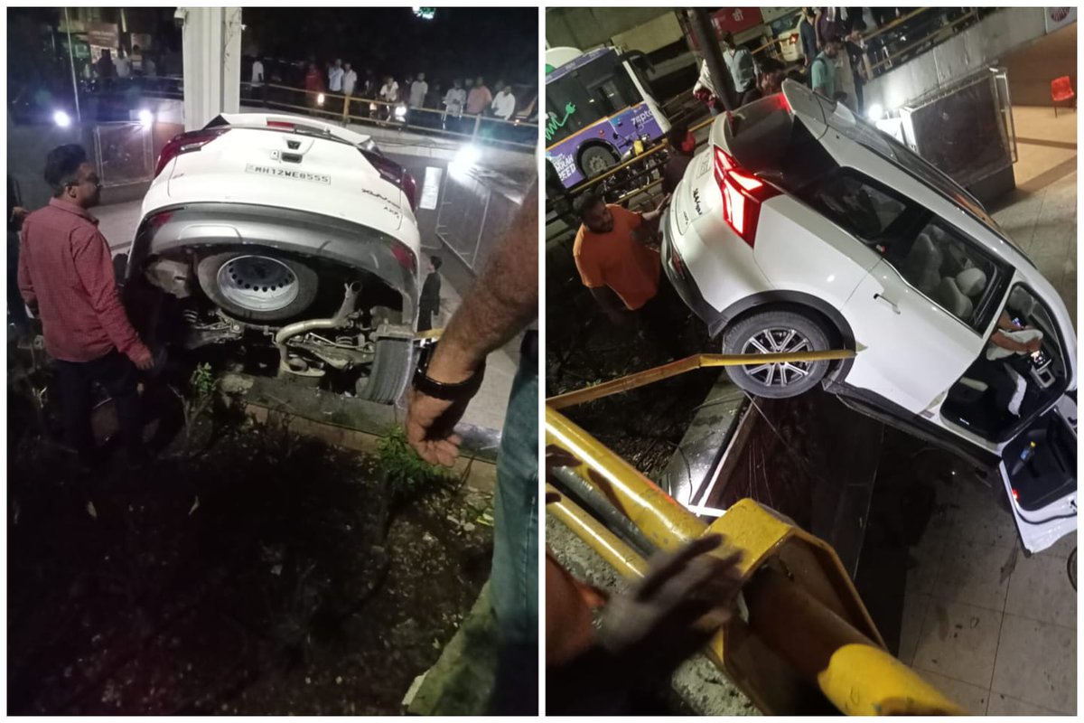 pulse_pune's tweet photo. #Pune: Speeding #Car Crashes Off #GarwareBridge in #Deccan Area, Driver Survives...
.
.
In the early hours of the morning in Pune's bustling Deccan area, a speeding car crashed through the divider of Garware Bridge and plunged near the statue of Chhatrapati Sambhaji Maharaj. The incident occurred at approximately 3 AM, startling local residents and raising concerns about possible alcohol consumption by the driver.
The driver, whose identity remains unknown, was fortunate to escape with only minor injuries, thanks to the timely deployment of the car's airbags. Authorities are investigating the cause of the accident, including the possibility of impaired driving.
Fortunately, no one was present in the subway below Garware Bridge at the time of the crash, preventing any casualties. The incident serves as a stark reminder of the dangers of speeding and the importance of road safety, particularly during late-night hours.
Local police have cordoned off the area and are conducting a thorough investigation. They urge anyone with information about the incident to come forward. As the investigation continues, the community remains vigilant, hoping for stricter enforcement of traffic regulations to prevent similar accidents in the future....
https://t.co/xFpt59zi5h