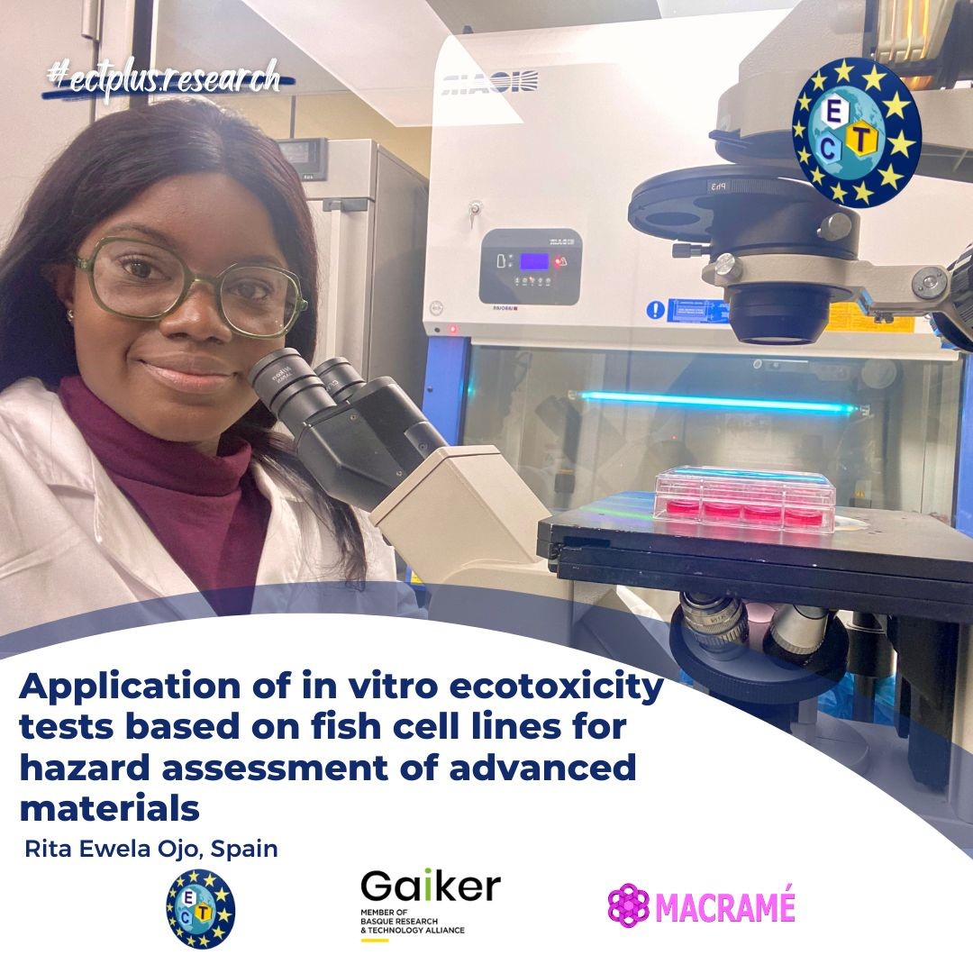 ect_emjmd's tweet photo. Rita’s thesis explores how advanced materials like #Graphene affect fish cells, focusing on toxicity, ROS, and inflammation. 🌊🔬
She is conducting her thesis at the GAIKER Technology Centre under the European #MACRAMÉ Project. 🎓🌍

#ectplus #erasmusmundus #research https://t.co/JPGI5tFXSg