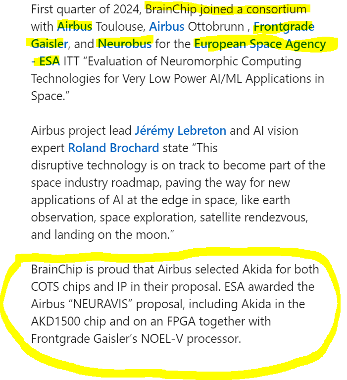 MIAM_Schwan's tweet photo. What a great development 😮! 🎉🚀
Thumbs up 👍 to @BrainChip_inc #BRN #Akida #AI #neuromorphic #Airbus #Frontgrade #Neurobus #ESA #TENN
https://t.co/2pnvnbaypF https://t.co/Ql7xtktSB5