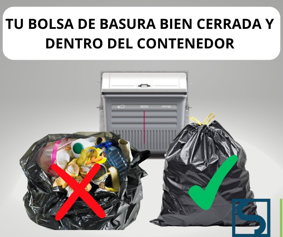 SercomosaN's tweet photo. En el #ContenedordeResto tu bolsa de basura bien cerrada y dentro del contenedor.
👉De esta manera, evitamos que se derramen líquidos, malos olores en los puntos de contenedores y cumplimos la ordenanza reguladora de la limpieza pública.
#CumpleTuParte💪 #CuidaTuCiudad https://t.co/CUMXfAke6t