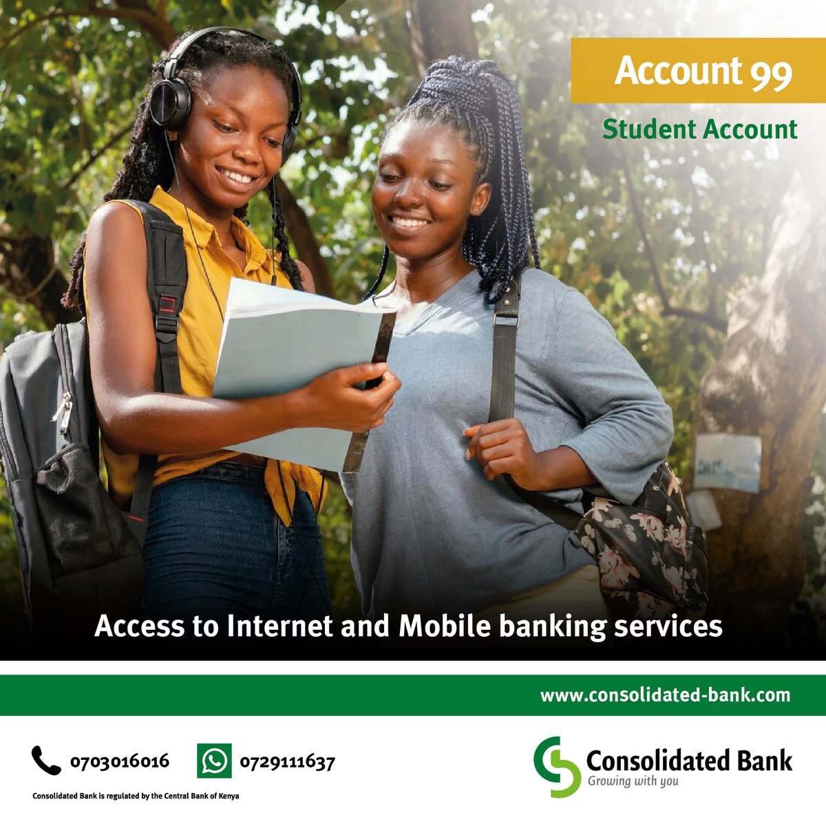 consolidatedKe's tweet photo. Manage your money with ease! #Account99 offers you unlimited deposits and withdrawals and access to internet and mobile services. Your money, your rules!

Reach us on 0703 016 016/111/431/126 📞 https://t.co/EqVCvYA6kc