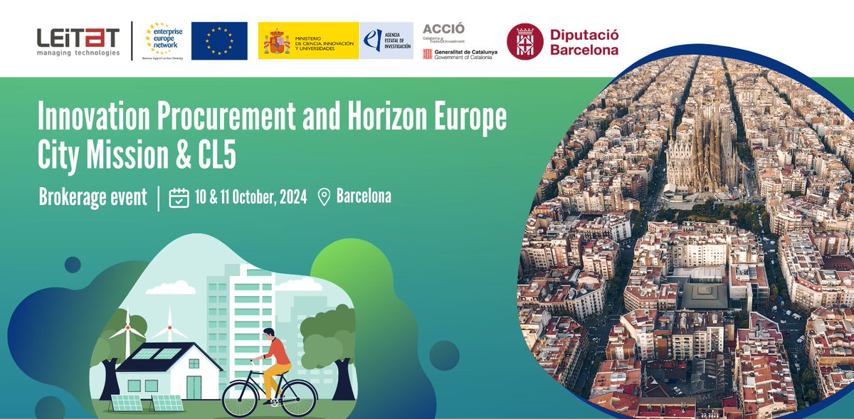 📣Registrations are now open!

👉🏽Join us, <a href="/accio_cat/">ACCIÓ</a> and <a href="/intdiba/">intdiba</a> in Barcelona on 10 &amp; 11 October for the brokerage event bringing together #innovationprocurement, #MissionCities and a matchmaking for City Mission and CL5 #HorizonEU topics.

🔗Join here - leitat-cities.b2match.io/home
