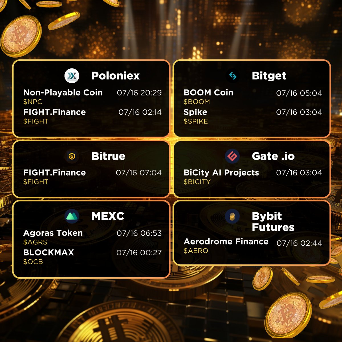 metasider's tweet photo. ☑️ Poloniex
- Non-Playable Coin / $NPC
- FIGHT. Finance / $FIGHT

☑️ Bitrue
- FIGHT. Finance / $FIGHT

☑️ MEXC
- Agoras Token / $AGRS
- BLOCKMAX / $OCB

☑️ Bitget
- BOOM Coin / $BOOM
- Spike / $SPIKE

☑️ Bitrue
- BiCity AI Projects / $BICITY

☑️ Bybit Futures
- Aerodrome Finance / $AERO

☑️ BitMart
- HbarSuite / $HSUITE
- FIGHT. Finance / $FIGHT

☑️ LBank
- Giftedhand / $GHD
- Unifi / $UNIFI

☑️ Biconomy Exchange
- Doogle / $DOOGLE
- Furie / $FURIE

☑️ OKX
- Coinonat / $CXT

#取引所 #仮想通貨 #上場