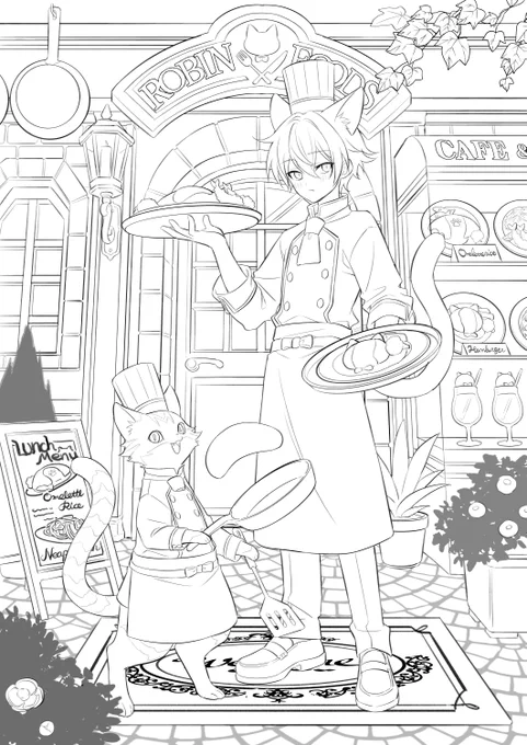 猫の洋食屋さん(線画)