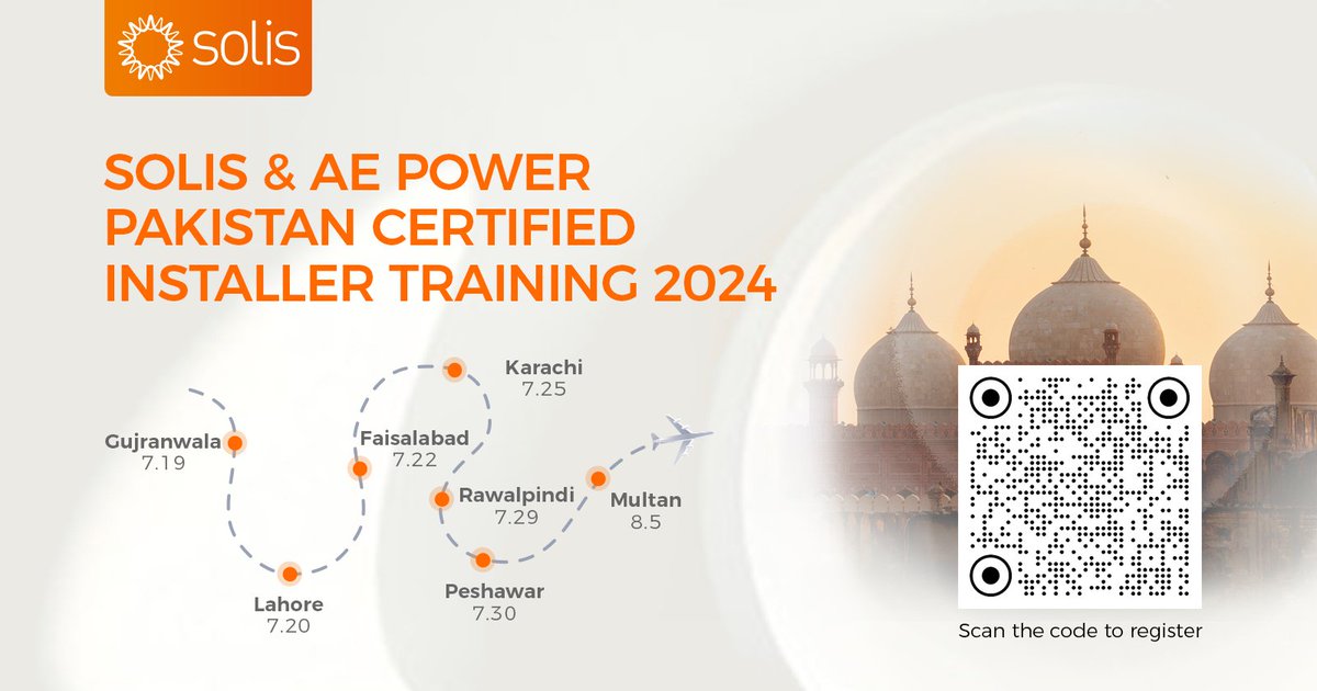 Solis_Inverters's tweet photo. #SolisTraining in #Pakistan: Join us for an Unforgettable Learning Experience! 🌟 We are thrilled to invite you to the Solis & AE Power Pvt. Ltd Pakistan Certified #Installer Training 2024, a series of exclusive events designed to empower you with the skills and knowledge to excel in the #installation and maintenance of our cutting-edge inverters. Register Now: [https://t.co/5ZcEbPi6ks]