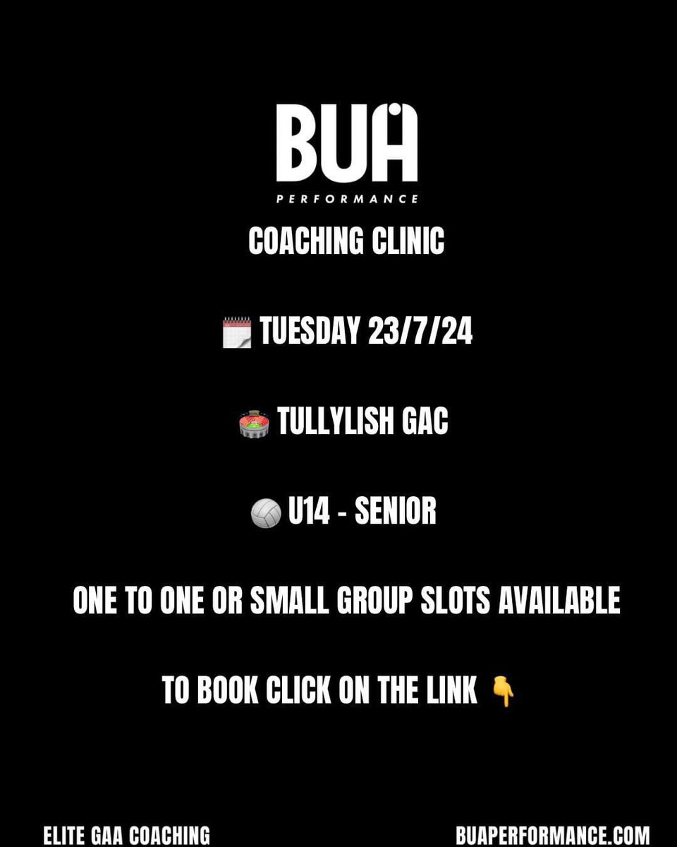 Coaching clinic in <a href="/tullylishgaa/">Tullylish GAC</a> - click to book forms.office.com/Pages/Response…