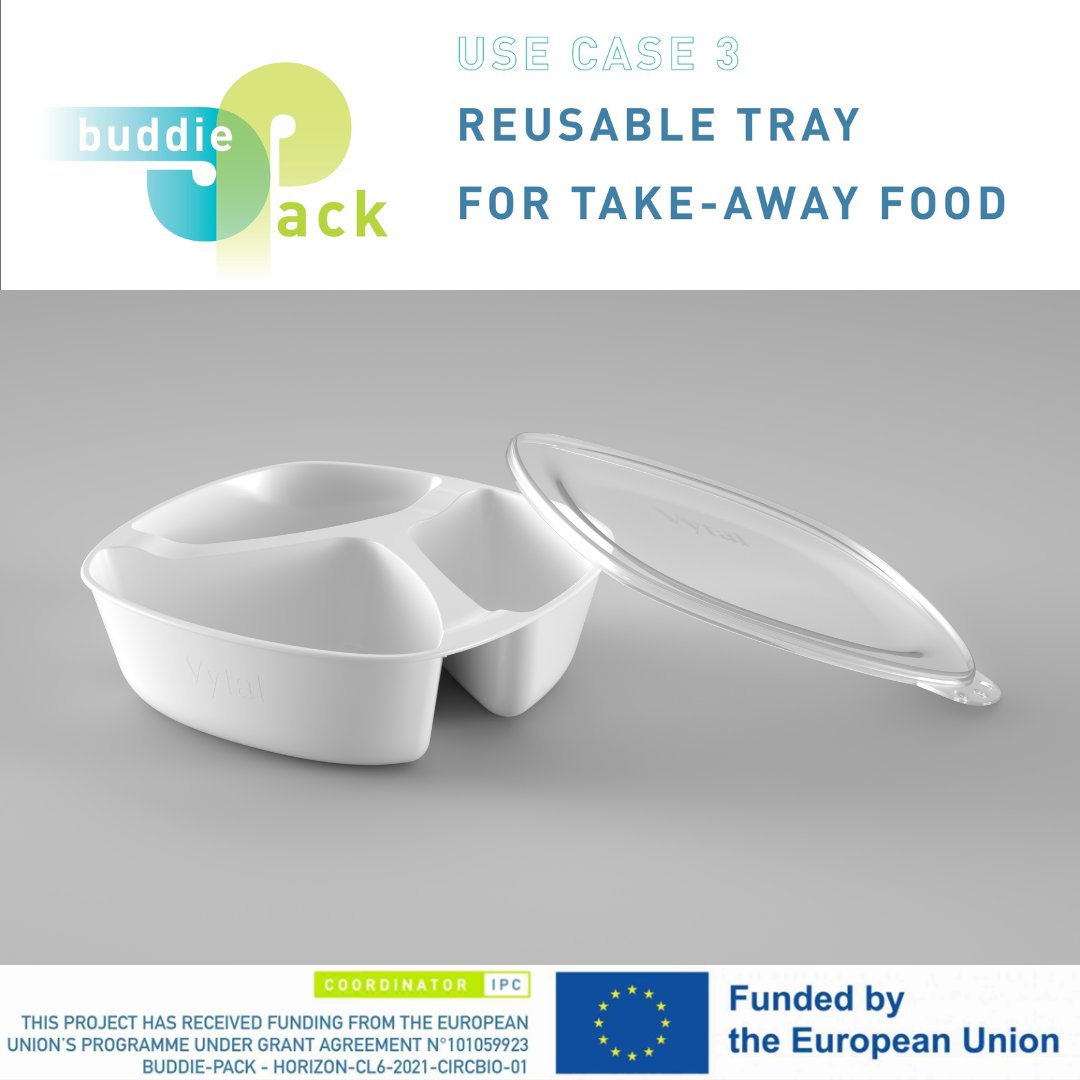Our use-case 3 is about the development a 3-compartment PBT bowl with a transparent PP lid to be used to serve take-away food in collective catering. It is an alternative for canteens who need a separate small container for sauce, salads or dips, additionally to the standard bowl