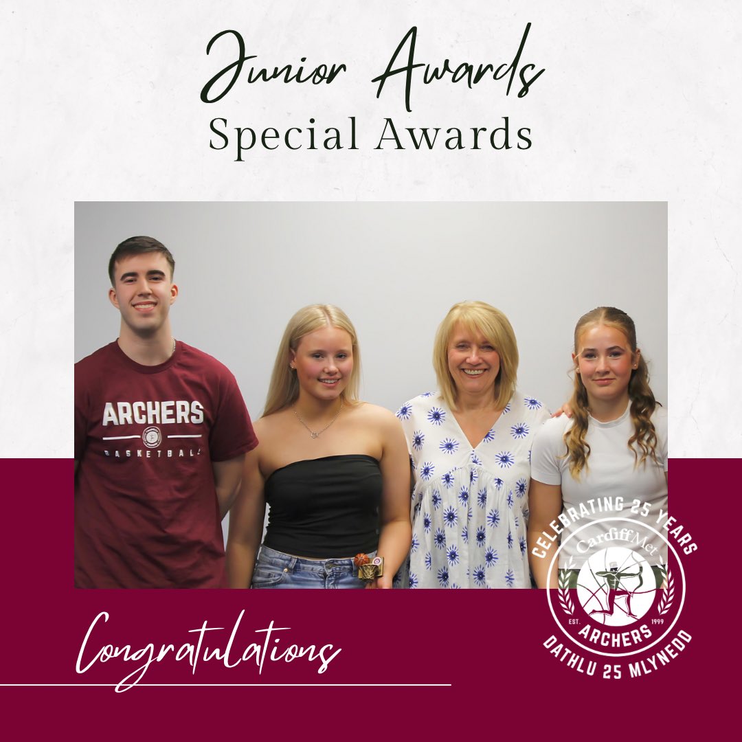 𝗝𝘂𝗻𝗶𝗼𝗿 𝗔𝘄𝗮𝗿𝗱𝘀 

Llongyfarchiadau to our four recipients. We are grateful to have you as part of our club. Thank you for all your hard work!

Coach of Year- Marc
Young Official of the Year- Abi 
Volunteer of the Year- Cath 
Archer of the Year- Mille

#ArchersFamily25