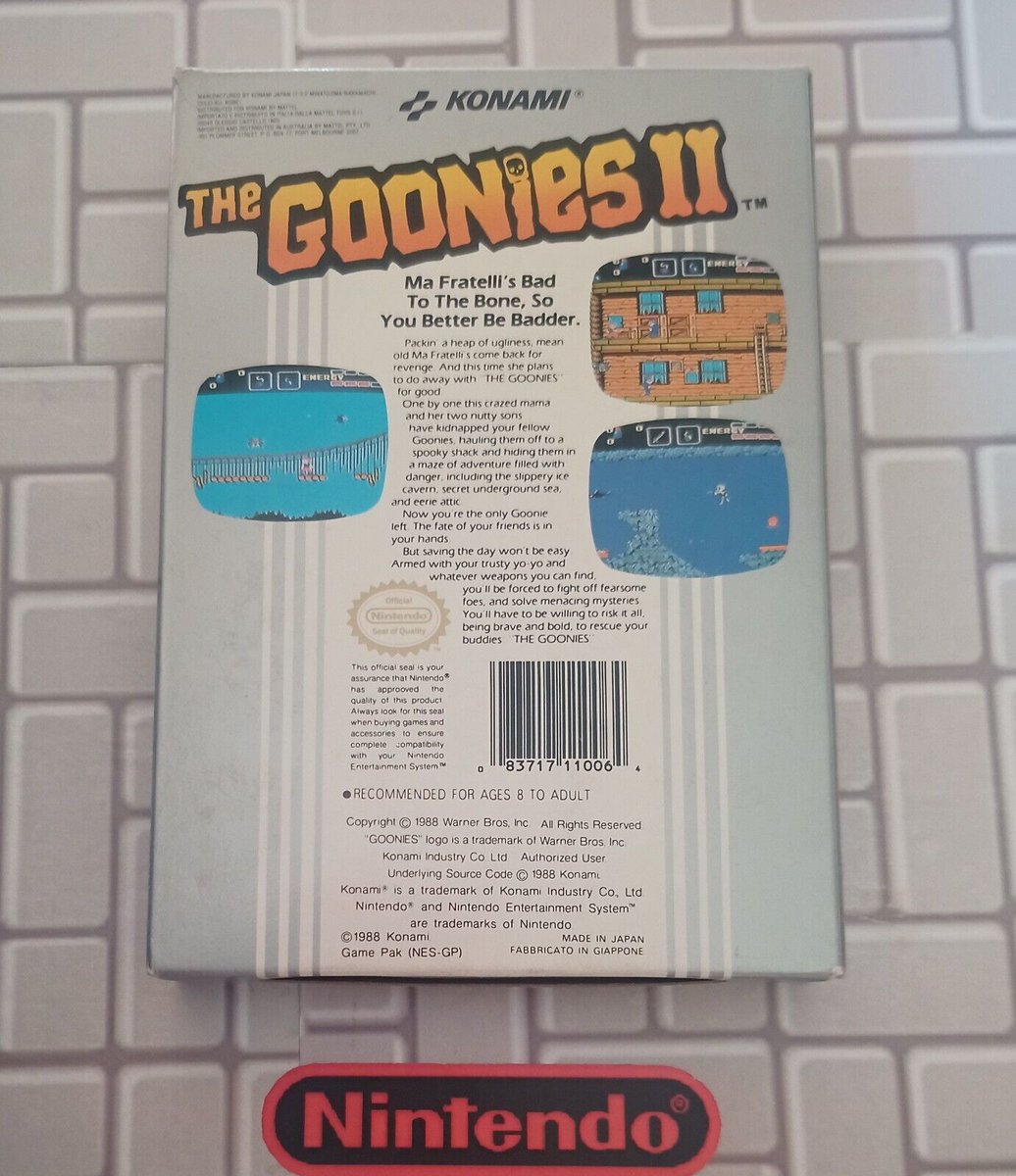 Gamescollection's tweet photo. https://t.co/uacxude9OM
The Goonies 2 - PAL A 🇪🇺
Nintendo NES 
#auction

#adv #inpartnershipwithebay #thegoonies #retrogame #retrogamer #retrogaming #ebay #nes #nintendo https://t.co/AyC0CTLzM9