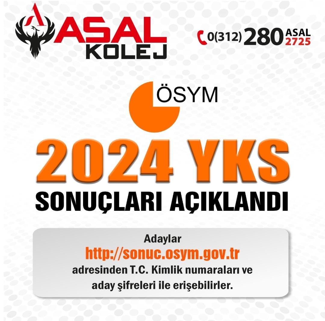 📢2024 YKS Sonuçları Açıklandı!
📍Sınav sonucunuz için: sonuc.osym.gov.tr
adresini ziyaret edebilirsiniz.
📍Sınav sonuçlarınıza T.C. Kimlik numarası ve aday şifresiyle erişebilirsiniz.
#asalkolej #yksaçıklandı #eryamankolej #eryamanasal #eryamanasalkolej #lise #kurskayıt