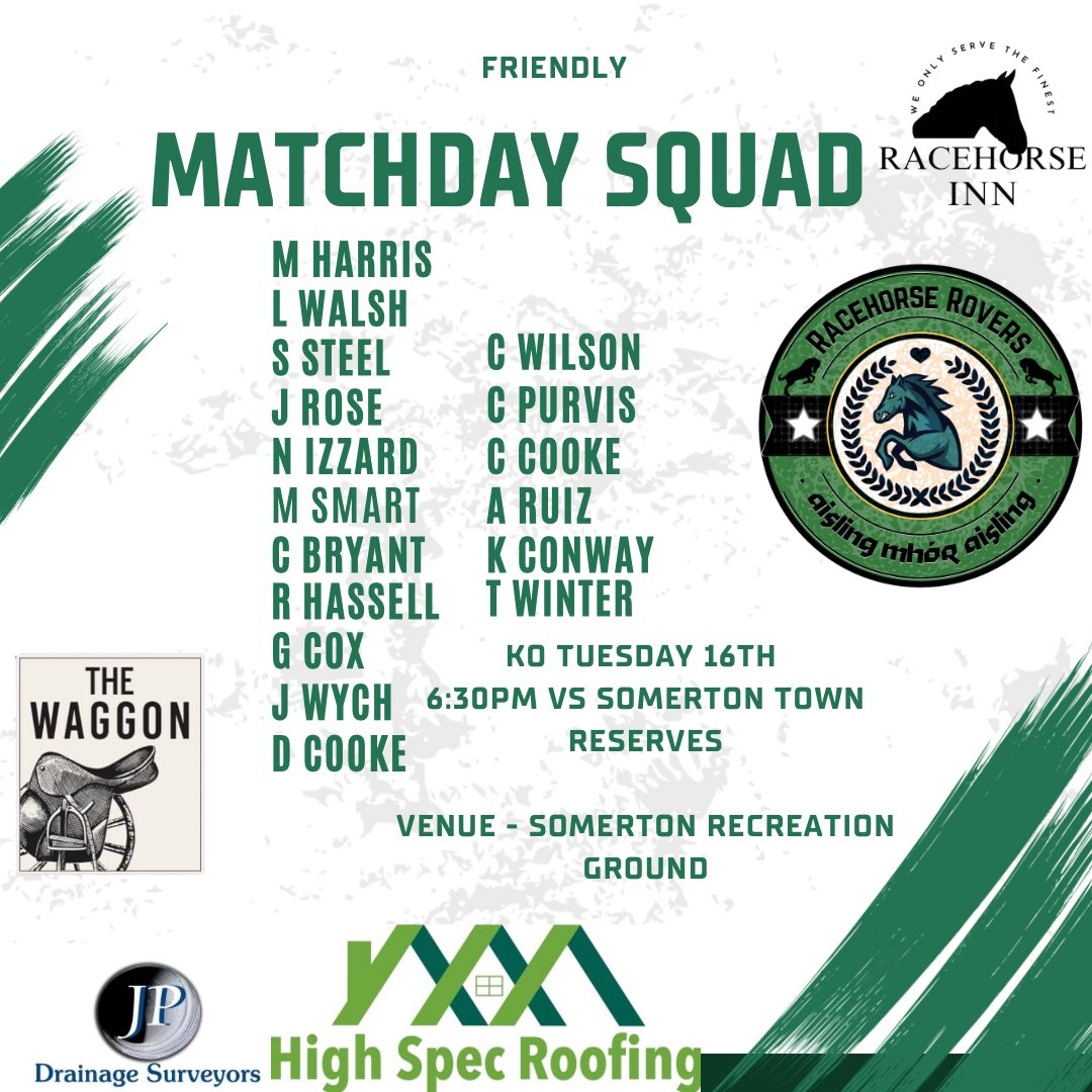 Tonight’s squad for our first friendly vs Somerton Town FC Reserves

Looking forward to see you there 🐎