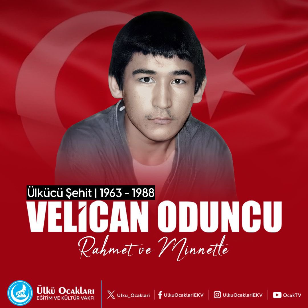 Ülkücü Şehidimiz #VelicanOduncu’yu şehadetinin yıl dönümünde rahmet ve minnetle anıyoruz.