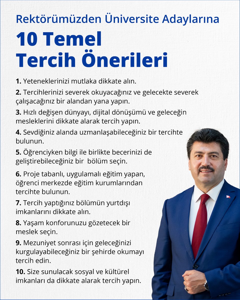 ✍🏻 Rektörümüz <a href="/rektorsaribiyik/">Mehmet Sarıbıyık</a>, YKS sonuçlarının açıklanmasının ardından tercih süreci öncesinde üniversite adaylarına önerilerde bulundu.