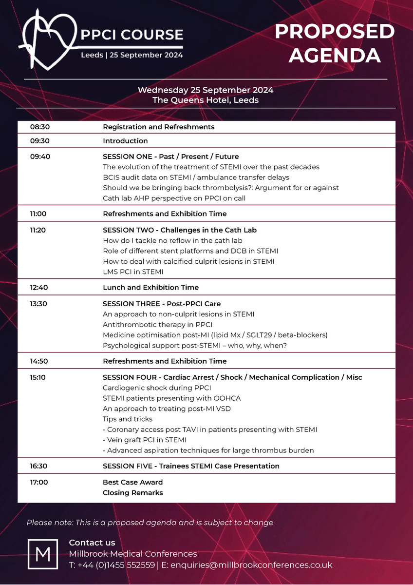 Millbrook Medical Conferences (@millbrookmed) on Twitter photo Don't miss the inaugural STEMI-PPCI Course with <a href="/DrHBulluck/">Heeraj Bulluck</a> and <a href="/MuruguVee/">Murugapathy Veerasamy</a> on Wednesday 25 September at The Queens Hotel in Leeds!
Be there: bit.ly/3VrVE6H
#PPCICourse2024 #PPCI #STEMI #PPCISTEMI Don't miss the inaugural STEMI-PPCI Course with <a href="/DrHBulluck/">Heeraj Bulluck</a> and <a href="/MuruguVee/">Murugapathy Veerasamy</a> on Wednesday 25 September at The Queens Hotel in Leeds!
Be there: bit.ly/3VrVE6H
#PPCICourse2024 #PPCI #STEMI #PPCISTEMI