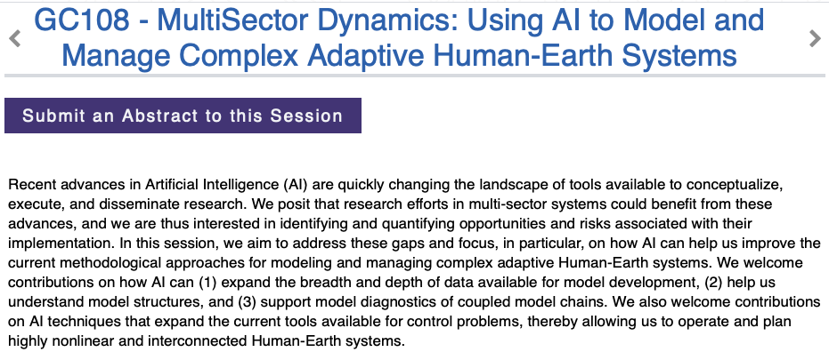 GalelliStefano's tweet photo. Working on #AI and coupled #human-#natural #systems? Consider contributing to our #AGU24 session! 👇👇 
https://t.co/ed5HcUKyfU
With @DGold_H20, @VishSrishti, and Jillian Sturtevant  
Invited speakers: @chris_r_vernon (PNNL) and Dan Lu (Oak Ridge) https://t.co/3qqTeFTxvr